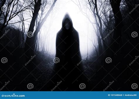 Haunted Forest Night Scene With Ghost Royalty-Free Stock Photo ...