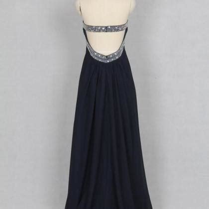 Navy Blue Chiffon Prom Dresses Featuring With Sweetheart Necklne And