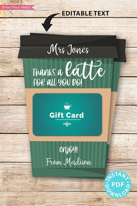 Appreciation Gift Card for Coffee "Thanks a latte for all you do" Green Cup