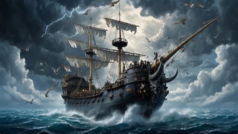 Premium Photo | A pirate ship sails on a rough sea