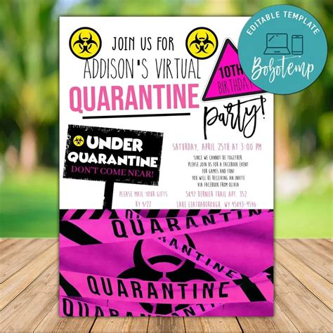 Printable Virtual Quarantine Birthday Invitation For Girl Diy Bobotemp