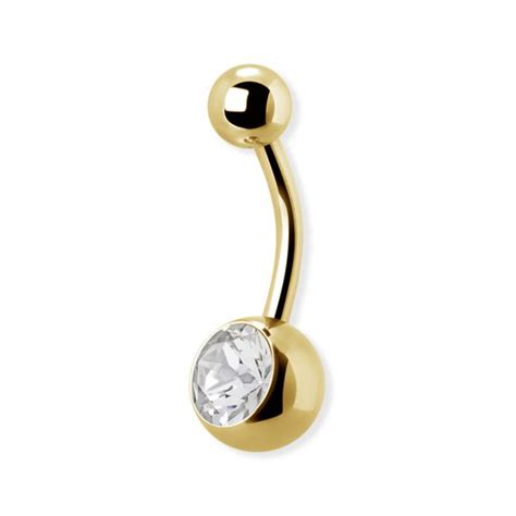 Gold Plated Navel Piercing With Crystal