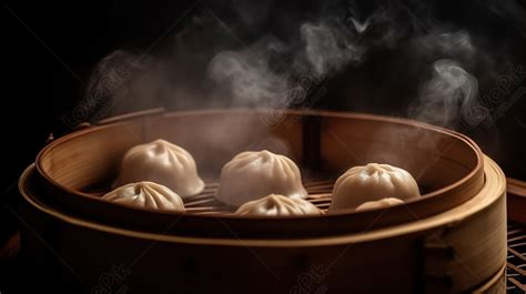 The Background Of Steamed Dumplings In A Steaming Soup With Smoke ...