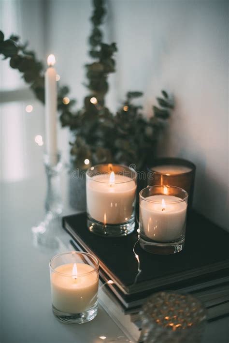 Cozy Home Interior Decor Burning Candles Stock Image Image Of