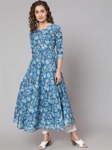 Buy Glam Roots Women Blue Ethnic Motifs Printed Thread Work Floral