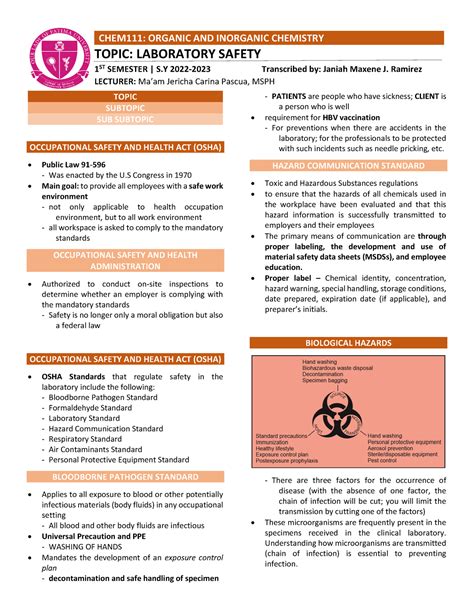 Lesson 1 Laboratory Safety Topic Subtopic Sub Subtopic Occupational