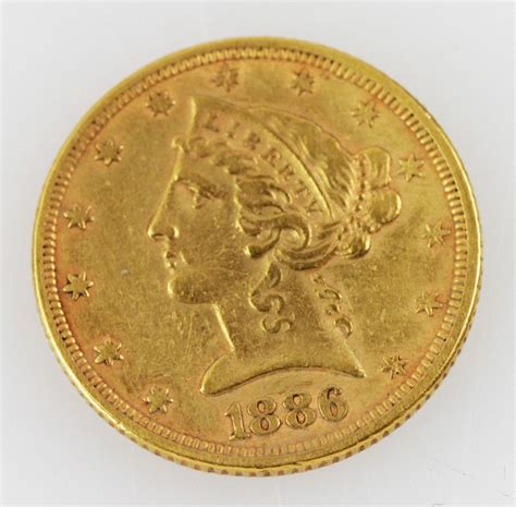 At Auction 1886 Liberty Head 5 Dollar Gold Coin