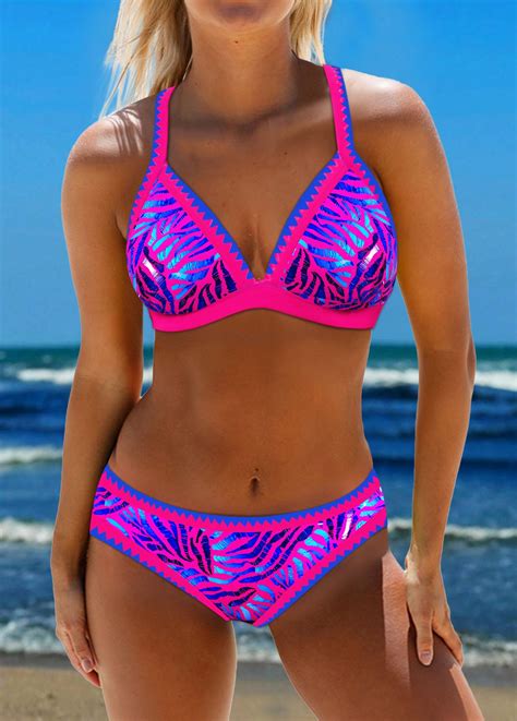 Tie Back Contrast Binding Hot Stamping Bikini Set Rosewe USD 29 98