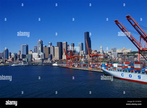 SEATTLE WASHINGTON 27 JUN 2008 Container Ship And Dockyard Cranes