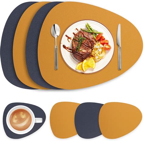 Heyomart Placemats And Coasters Set Of Dual Sided Pu Leather Round