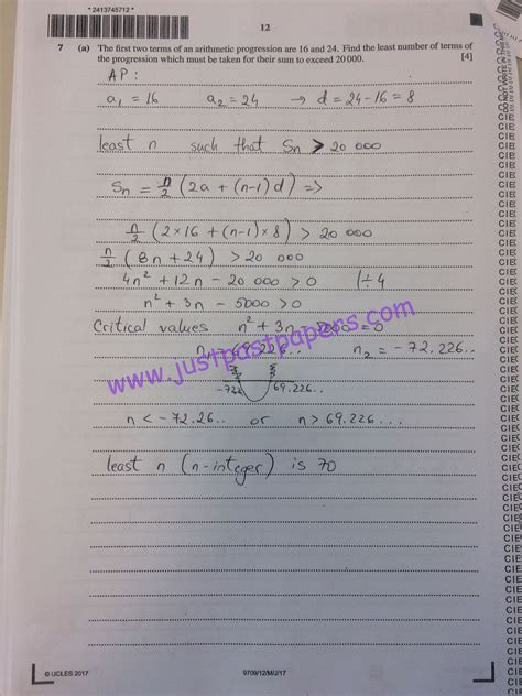 Cie 9709 Mathematics Pure Mathematics 1 May June 2017 Question Paper 12 Solution