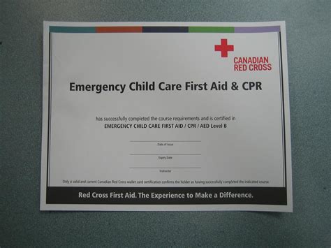 Emergency Childcare First Aid Large Certificate Red Cross Canadian Cpr