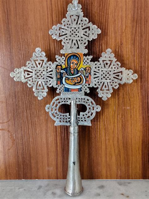 Ethiopian Orthodox Hand Painted Processional Cross African Christian