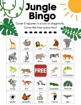 Jungle Bingo Game with 8 Player Cards Party Center with Jungle Animals