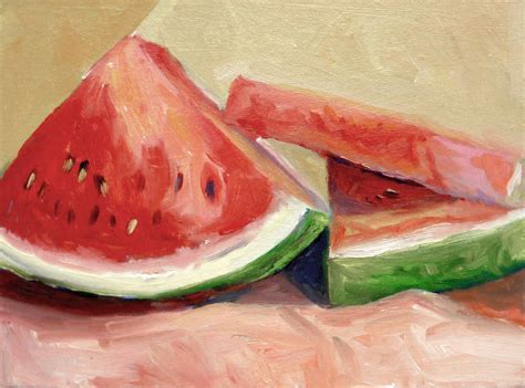 Watermelon Original Still Life Oil Painting By Renderedimpressions