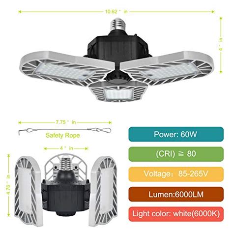 Led Garage Ceiling Lights Deformable Led Garage Lights W Lm E