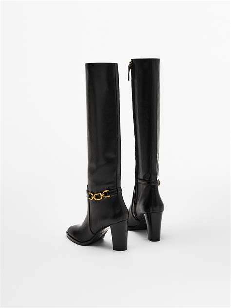 Massimo Dutti Leather Heeled Boots With Chain Detail Big Apple Buddy