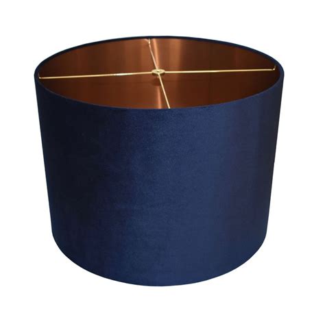 Navy Copper Velvet Drum Lampshade Velvet Lamp Shade Etsy Navy And Copper Drum Lampshade