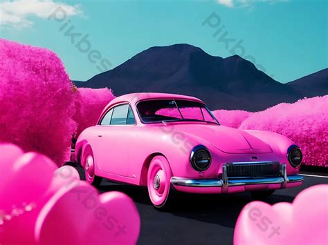 Vintage Classic Car Pink Wallpaper Ai Generate Photo | JPG Free ...