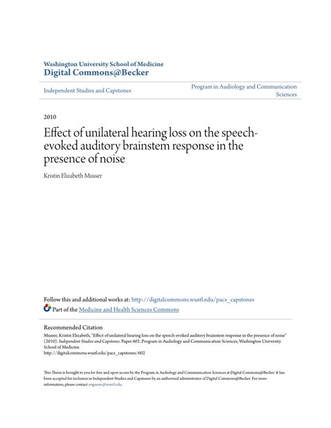 Pdf Effect Of Unilateral Hearing Loss On The Speech Evoked Auditory Brainstem Response In The