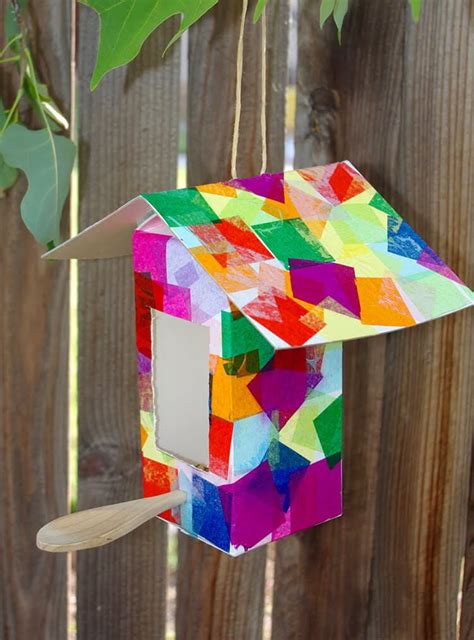 Milk Carton Birdhouse Bird Feeder Kids Craft Happiness Is Homemade