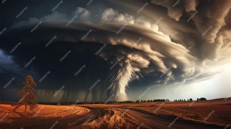 Premium AI Image | Tornado column in rural landscape