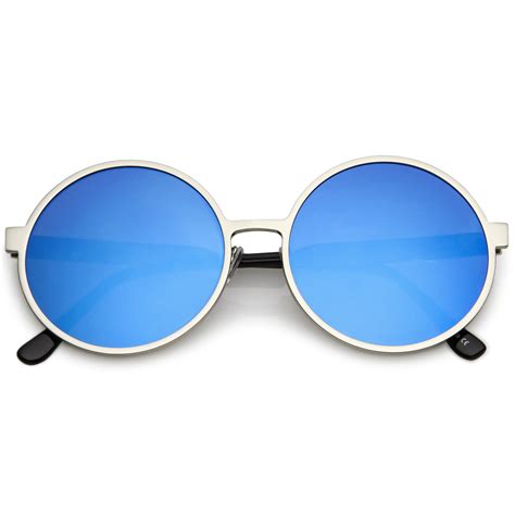 Oversize Retro Modern Round Mirrored Flat Lens Sunglasses Zerouv