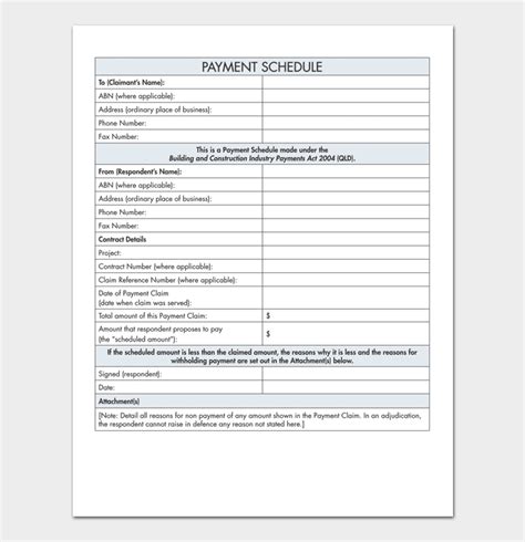 Payment Schedule Template 5 For Word Excel And Pdf