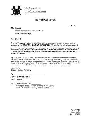 Trespass Notice Doc Doc Template Pdffiller