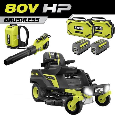 Ryobi 30 In 80 Volt Hp Brushless Battery Electric Cordless Zero Turn Mower Blower Backpack