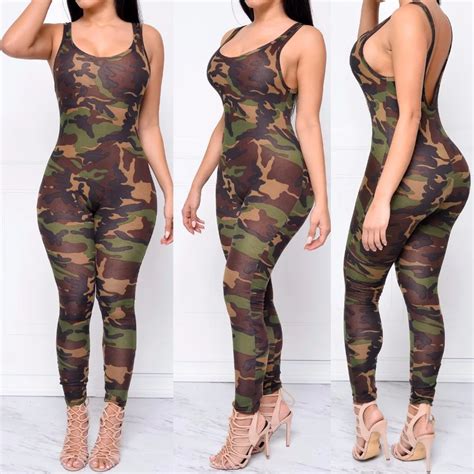 Sleeveless Rompers Camouflage Print Military Jumpsuit Women Casual