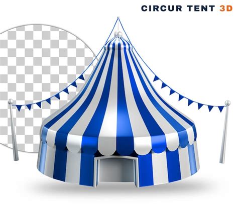 Uma tenda de circo azul e branca a palavra circunferência nela