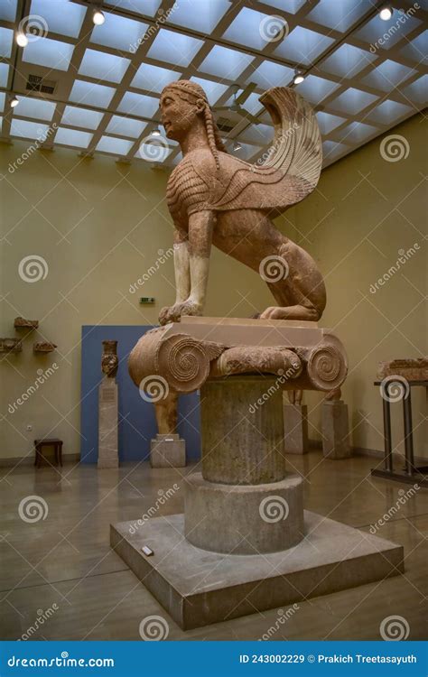 The Naxian Sphinx In Delphi Museum Greece Editorial Stock Image