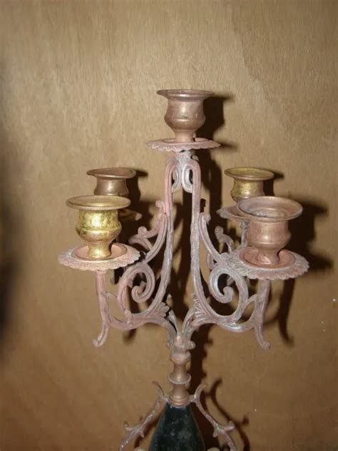 ANCIEN CHANDELIER 5 Branches En Cuivre Et Laiton Et Socle En Marbre Du