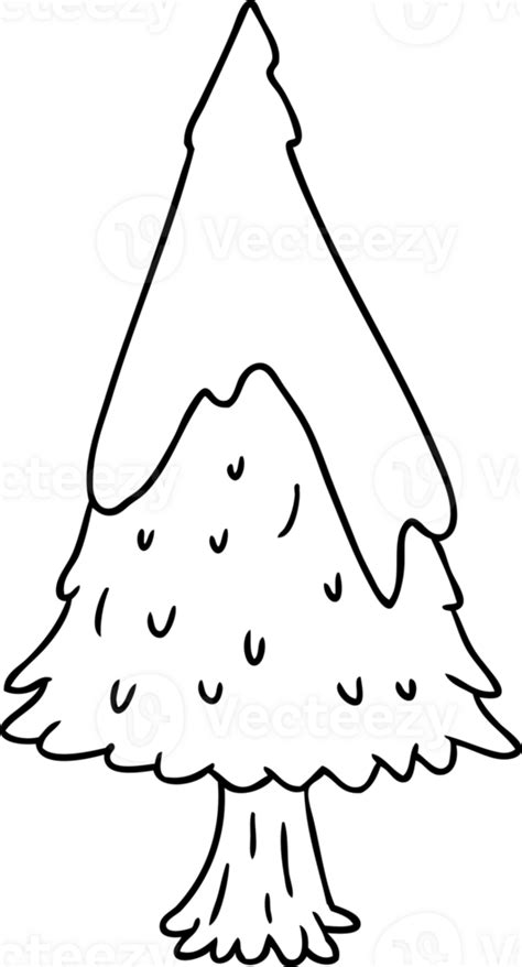 Line Drawing Doodle Single Snow Covered Tree 42549319 Png