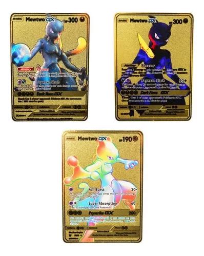 X Cards Mewtwo Gx Rainbow Carta Pokemon De Metal Ouro Parcelamento