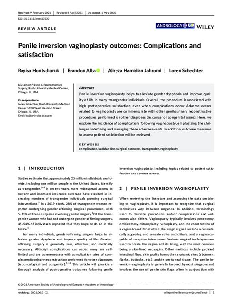 Pdf Penile Inversion Vaginoplasty Outcomes Complications And Satisfaction