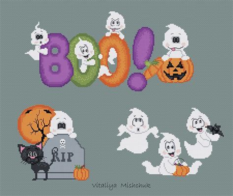 Halloween Ghost Cross Stitch Pattern Pdf Spooky Happy Etsy