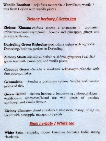 Menu At Demmers Teahouse Herbaciarnia Warszawa Salon Sprzeda Y I