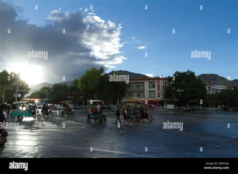 Lhasa Tibet China August The Street Scene Of Lhasa City