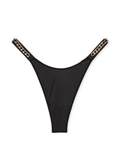 Victoria S Secret Very Sexy Shine Strap Black Satin Chain Thong Panty Retail 25 Ebay