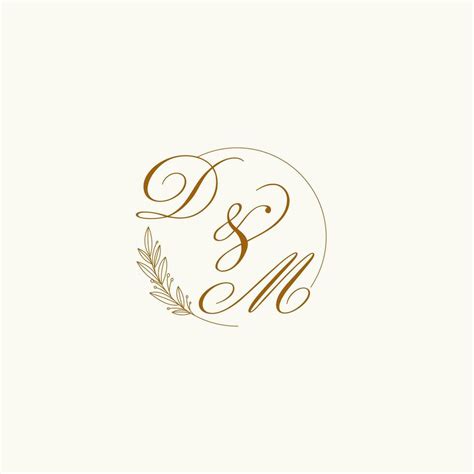 Initials DM Wedding Monogram Logo With Leaves And Elegant Circular