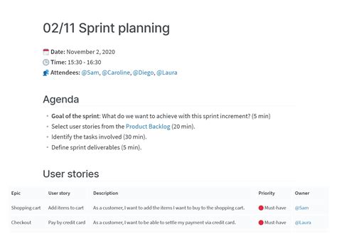 Sprint Planning Meeting Template