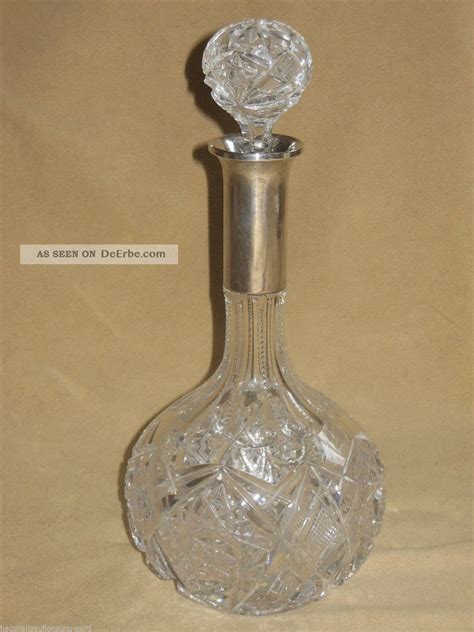 Elegante Karaffe Kristall Glas Er Silber Jugendstil Glaskaraffe