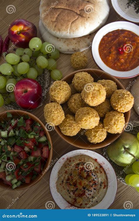 Colorful Picture Of Traditional Israeli Food On A Table Stock Image