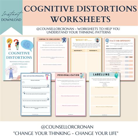 Cognitive Distortions Worksheets Challenge Unhelpful Thinking Etsy