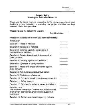 Fillable Online Respectaging Respect Aging Participant Evaluation Form