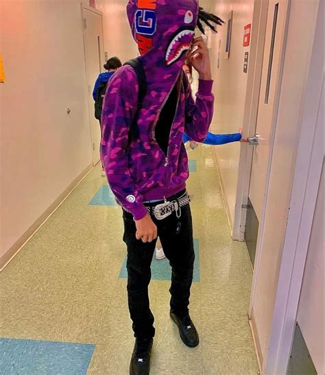 Pin By Callie Hecksel On Jais Outfit Ideas Drippy Outfit Mens Outfits Purple Bape Hoodie Outfit