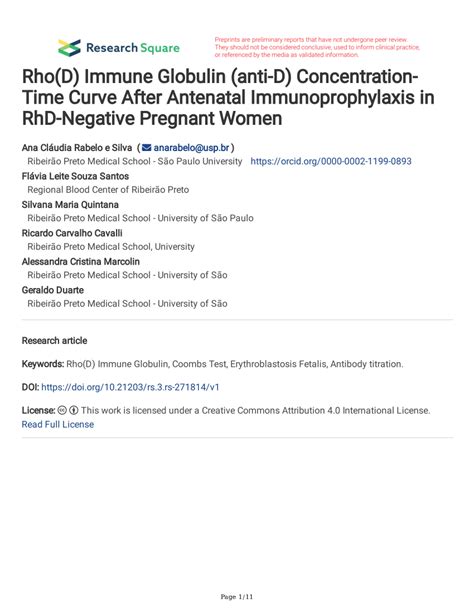 Pdf Rho D Immune Globulin Anti D Concentration Time Curve After