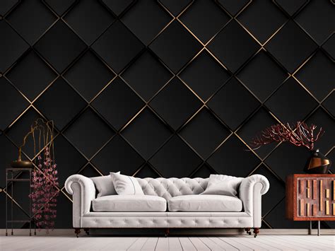 ELEGANT Geometric Wallpaper 3D Gold Lines in Dark Background - Etsy